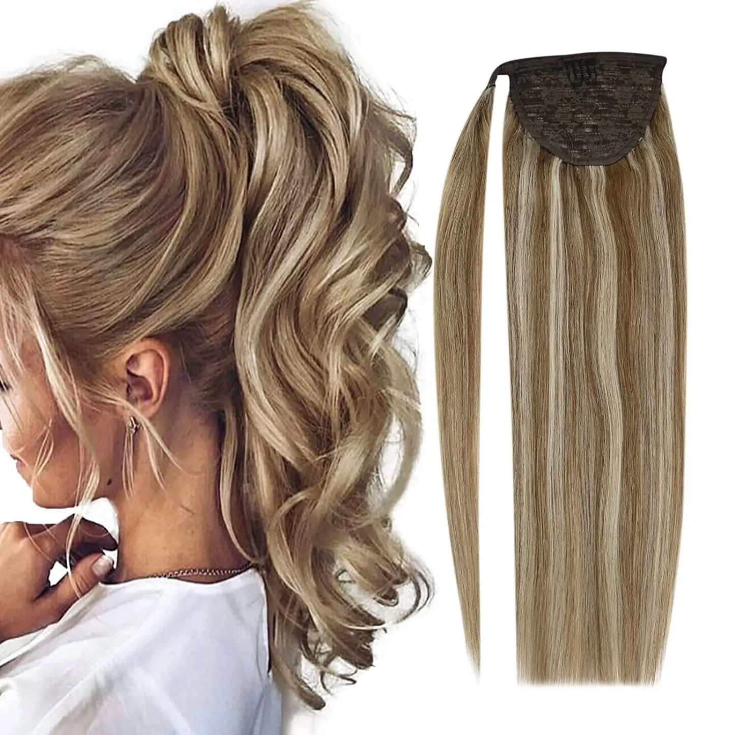 VeSunny Ponytail Human Hair Straight 80g Clip in Hair Extensions Human 14-22" Natural Hair Horse Tails No Claw Clip