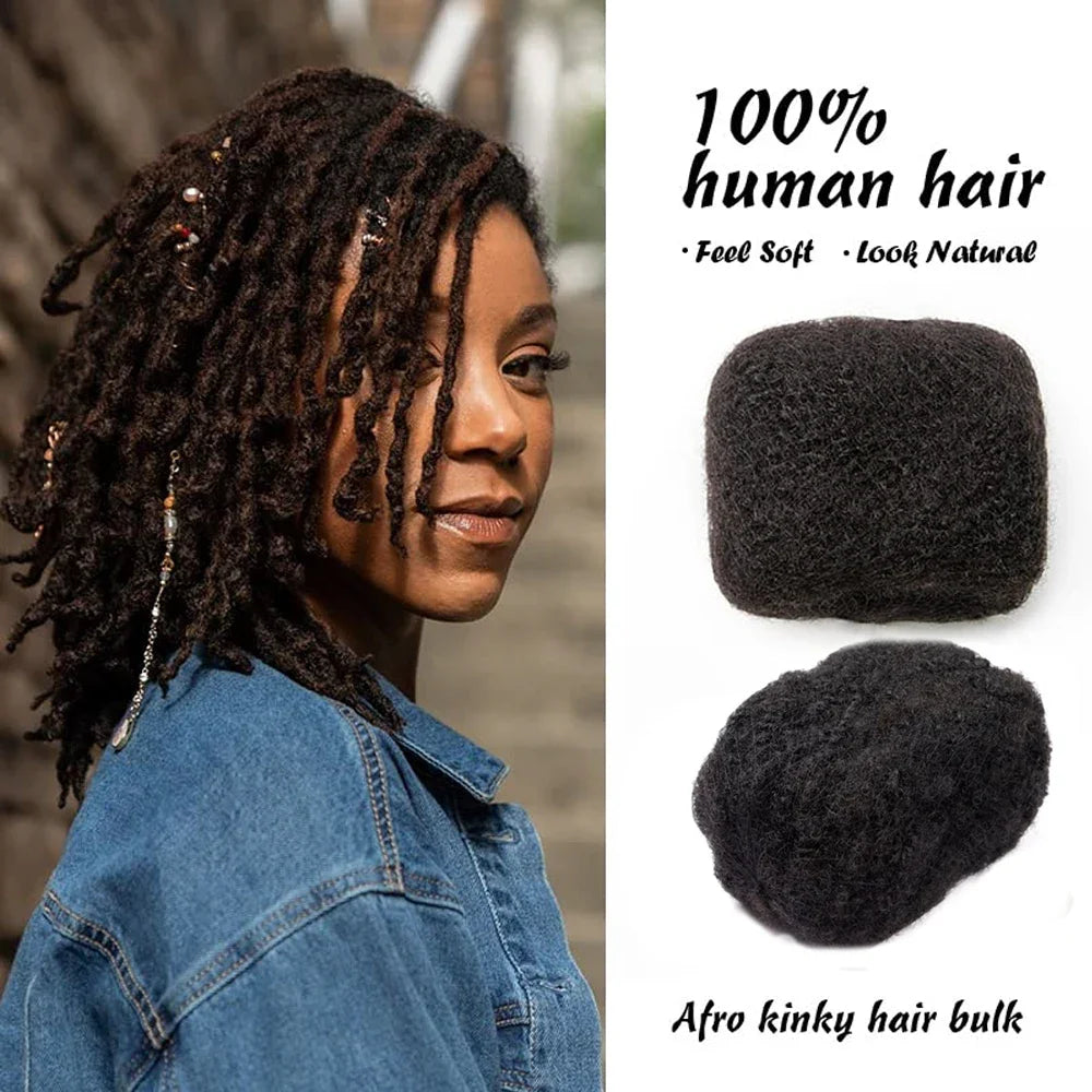 Afro Kinky Bulk Human Hair Extensions 1B# 30g/pcs Brazilian Human hair for Dreadlocks Crochet Repair Locs