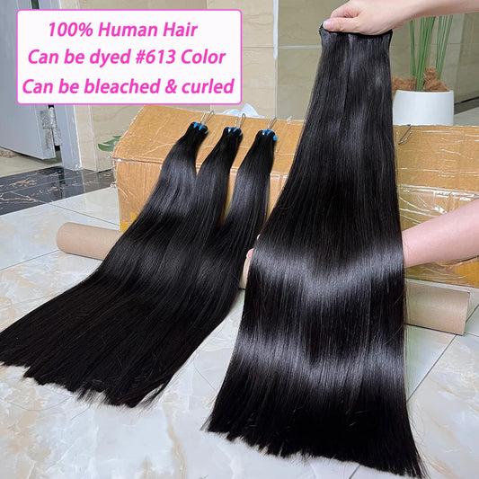 15A Bone Straight Super Double Drawn Human Hair Bundles Weave Raw Virgin Hair Extensions #1b Natural Color Can Dye #613 Color