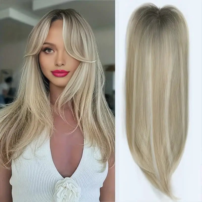 22 inch top wig block hairpiece wig piece with clip ladies wig heat resistant fiber suitable for beginners daily wear