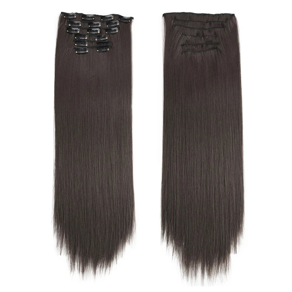 Clip in Hair Extensions Synthetic 24Inch Long Invisible Natural Straight 6 PCS Thick Seamless Clip on Hair Extensions for Women