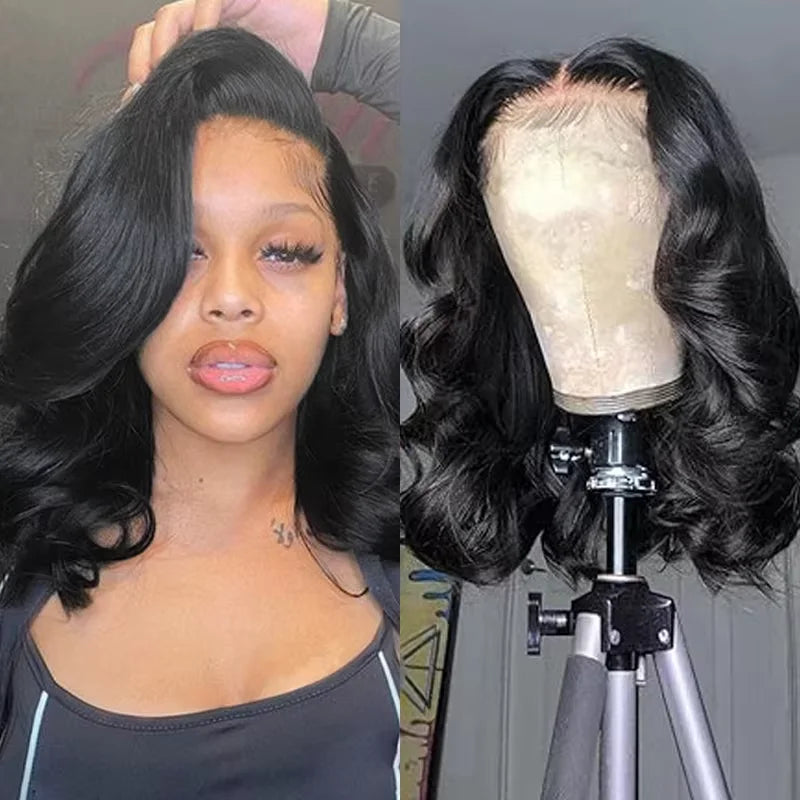 250% 13x4 Bouncy Curly Short Bob Body Wave Human Hair Wigs Hd Transparent Lace Frontal Wig Curly Hair Short Bob Wigs For Women