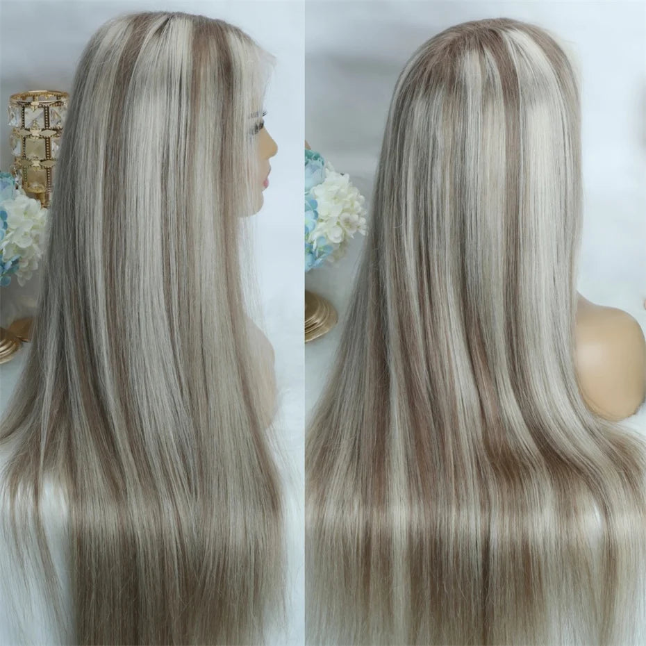 13x6 360 Transparent Lace Front Wigs Human Hair Wig Remy Brazilian Ash Blonde Highlight Lace Frontal Wigs For Women 28 30 Inch