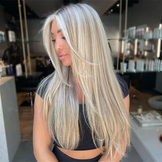 13x6 Ash Blonde Highlight Lace Front Human Hair Wig Bone Straight Ash Brown Colored Human Hair Wigs For Women Brazilian Hair