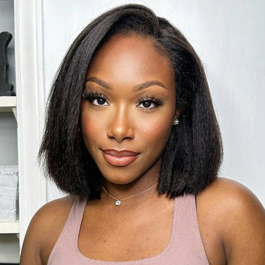 Yaki Straigt Bob Wig Glueless Lace Front Human Hair Wig For Women Kinky Straight Short Bob Ready To Wear HD Transparent Lace Wig