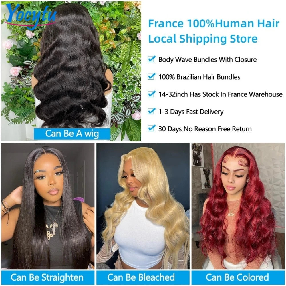 2x6 HD Lace Closure Human Hair Bundles With 4X4 5x5 Closure 20 22 24 Inch Body Wave Bundles Human Hair 3 Days Delivery France