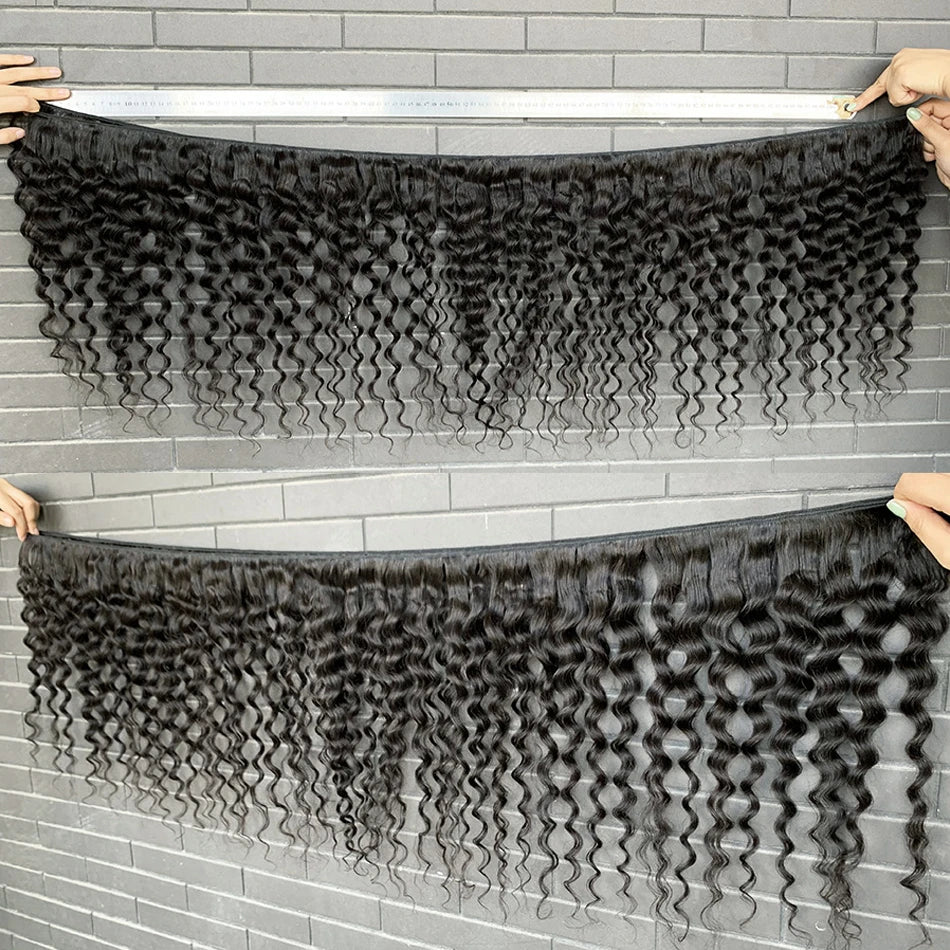 PD 30 32 36 40 Inch Deep Wave Human Hair Bundles Brazilian Remy Unprocessed Weaving Curly Hair Bundles Weave Extensions Deals