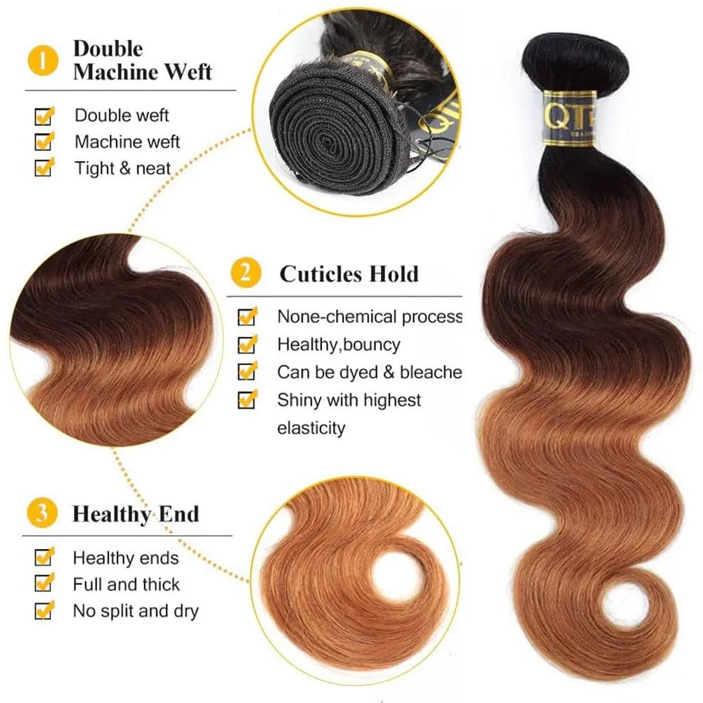 Ombre Color Body Wave Human Hair Bundles With Closure Brazilian Virgin Hair Bundles 1b/4/27 1b/4/30 Hair Weave Bundle Human Hair