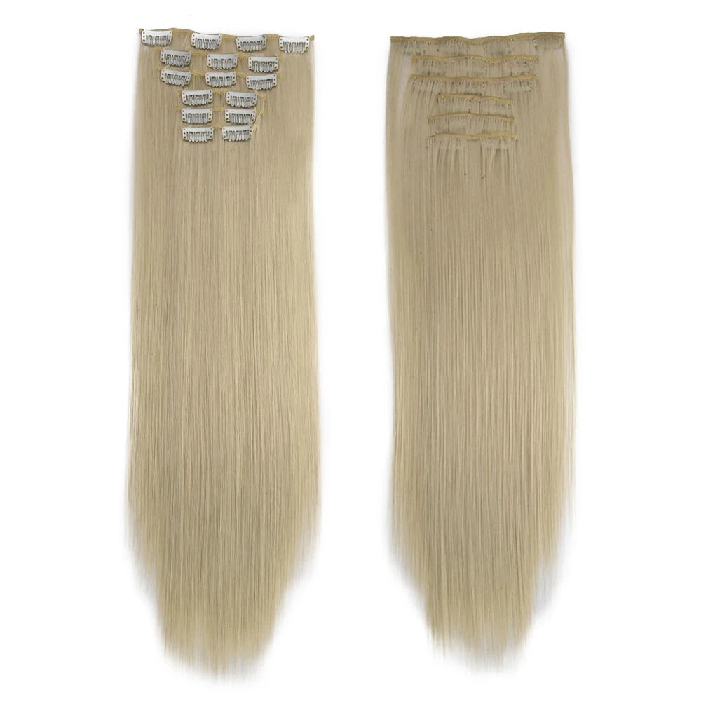 Clip in Hair Extensions Synthetic 24Inch Long Invisible Natural Straight 6 PCS Thick Seamless Clip on Hair Extensions for Women