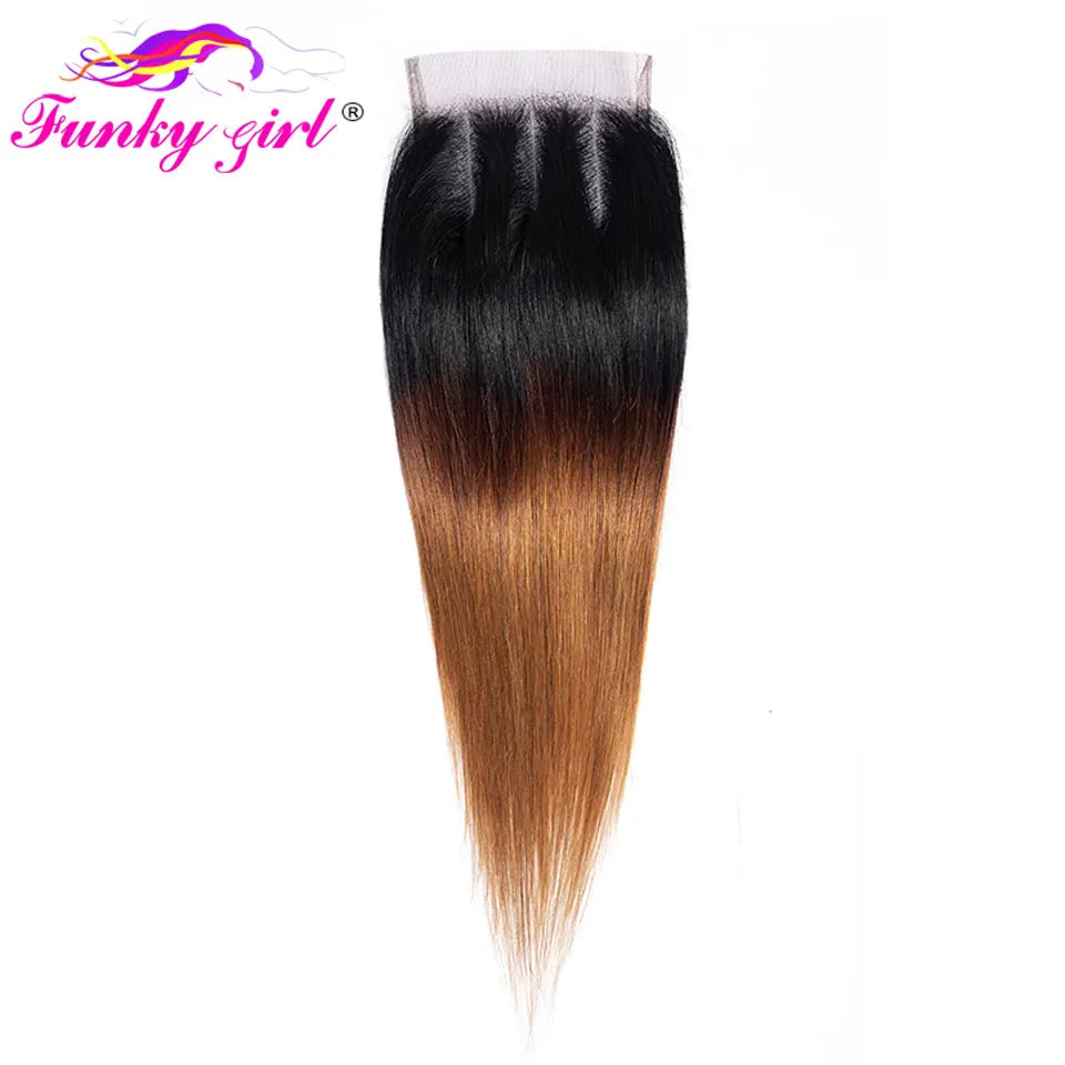 Straight Bundles Ombre Hair With Closure Brazilian Human Hair Weave Bundles Ombre Remy Closure With Bundles Medium Ratio 1B/30
