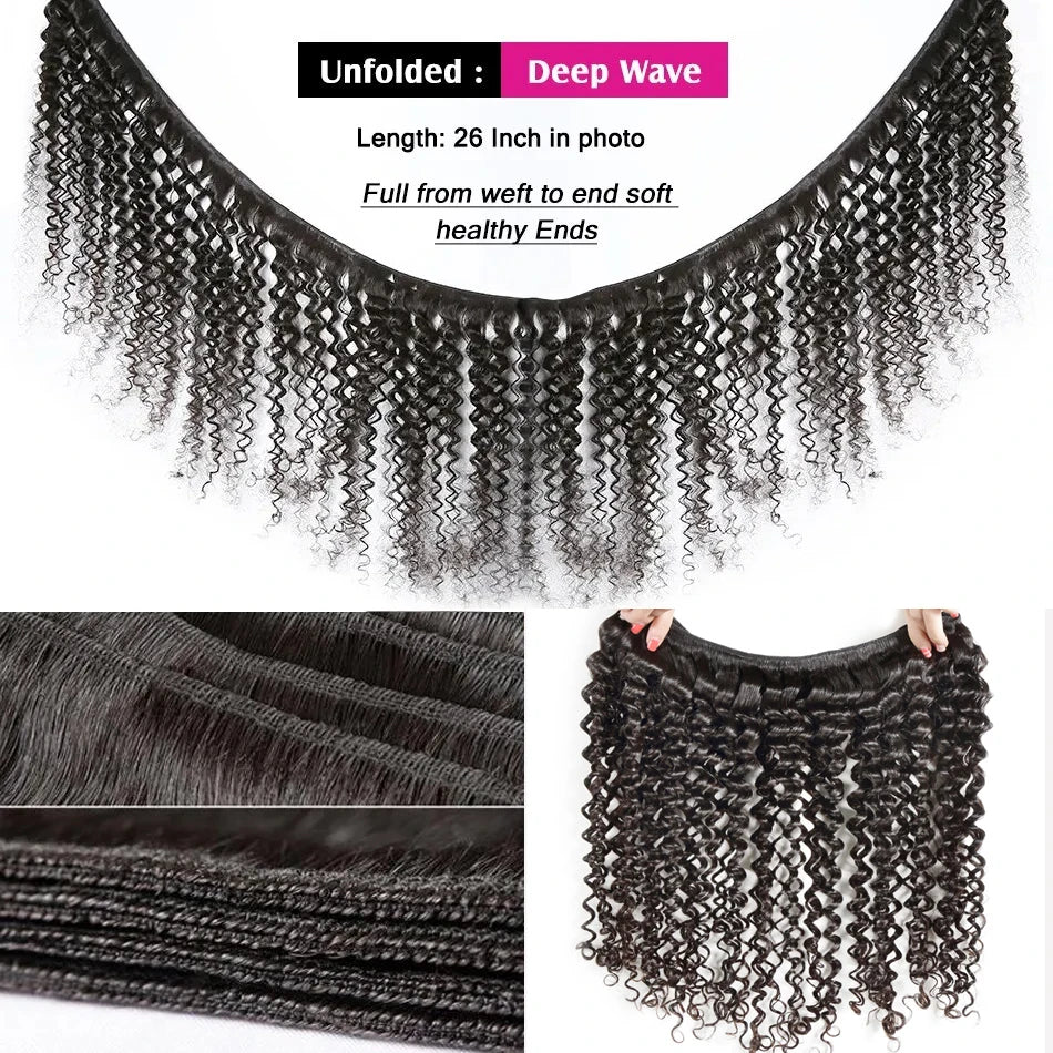 PD 30 32 36 40 Inch Deep Wave Human Hair Bundles Brazilian Remy Unprocessed Weaving Curly Hair Bundles Weave Extensions Deals