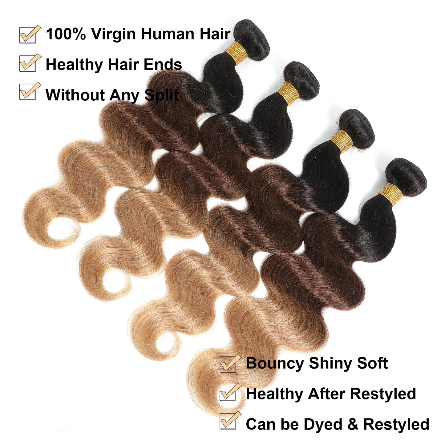 12A Body Wave Human Hair Bundles Ombre Colored 1/3/4 Bundles Human Hair 100% Unprocessed Virgin Brazilian Hair Weave Extensions