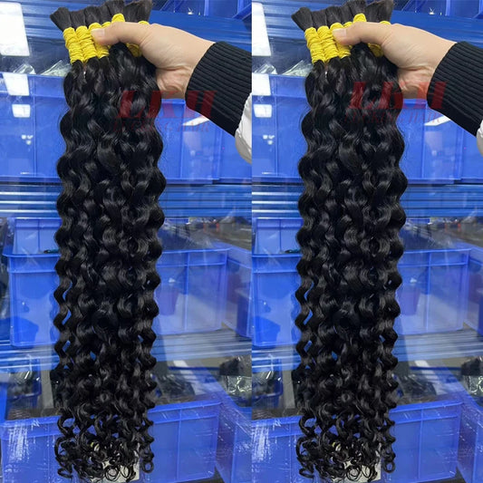 12A Raw Bulk Human Hair Deep Wave For Braiding Deep Wave Burmese Curly No Weft Brazilian Remy Hair Extensions Bundles 100 Grams