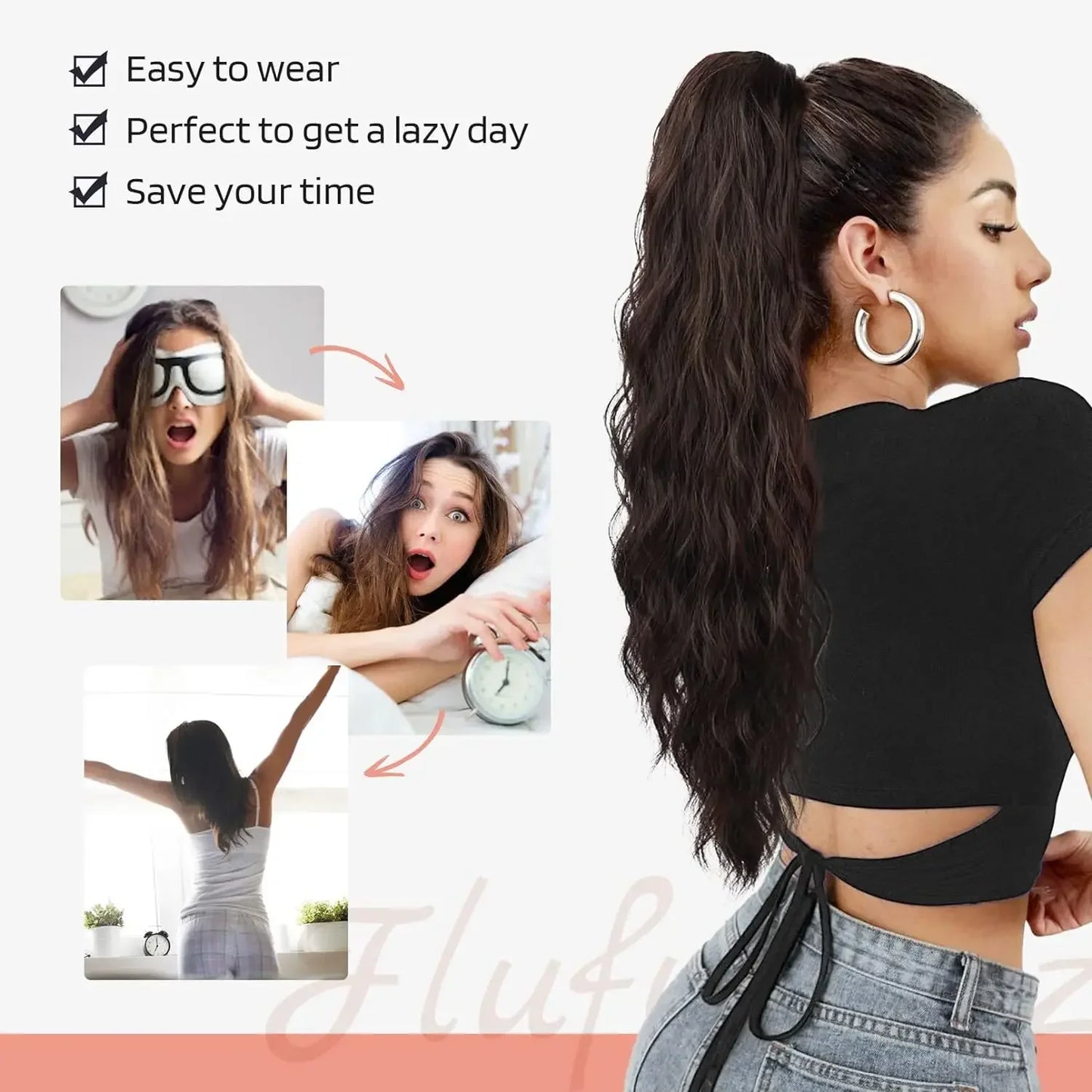 28 Inch Long Ponytail Extension Curly Wavy Claw Clip on Fake Pony Tail Hair Piece Natural Fluffy Synthetic Horse Tail for Women