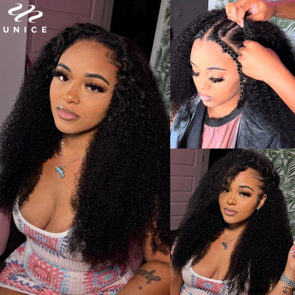 UNICE Hair Kinky Curly V Part Wig 100% Human Hair Upgrade U Part Wig No Leave Out EasiContou V Part Wig With Elastic Drawstring