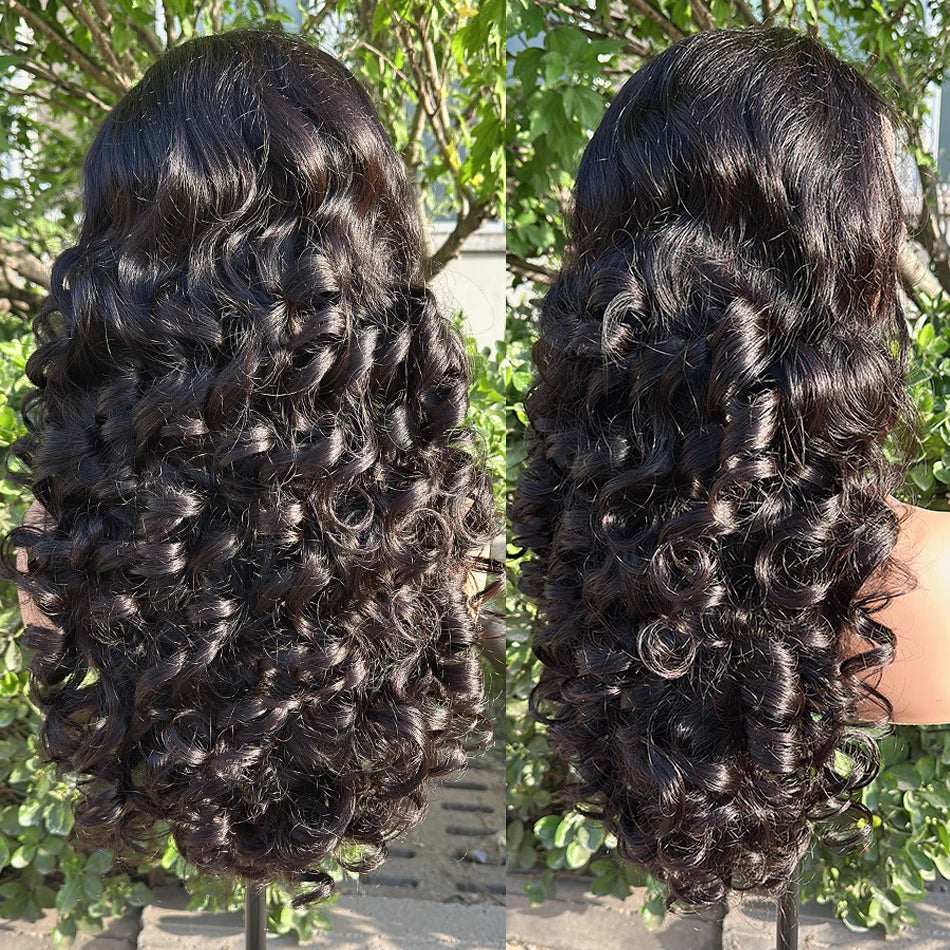 100% Raw Brazilian Virgin Hair Double Drawn Bouncy Wave 13x4 Lace Frontal Wig 250% Density 4X4 HD Lace Closure Wear And Go Wigs