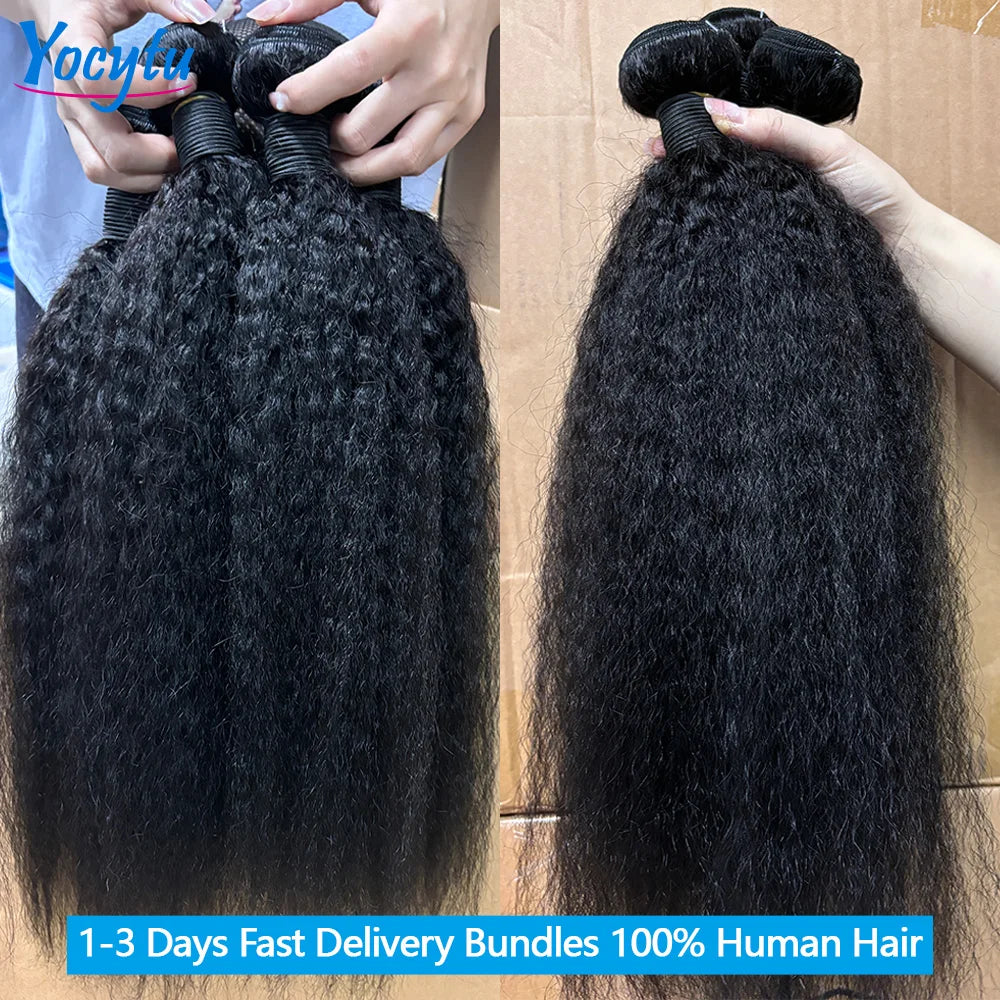 12A Top Quality Kinky Straight Bundles 24 Inch Human Hair Bundles 3 Days Delivery YOCYTU Yaki Straight Bundles 100% Human Hair