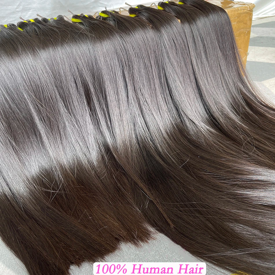 15A Bone Straight Super Double Drawn Human Hair Bundles Weave Raw Virgin Hair Extensions #1b Natural Color Can Dye #613 Color