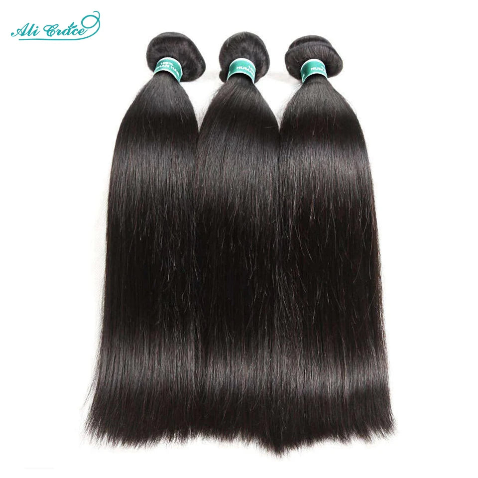 ALI GRACE Hair Straight Human Hair Bundles 1/3/4 Pcs Brazilian Straight Hair Bundles 28 30 32 Inch Remy Hair Weave Natural Color