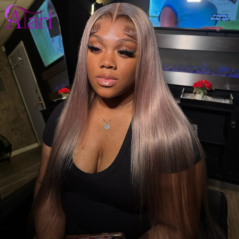 Dark Ash Blonde with Brown Roots Straight Wig 13x6 13x4 Lace Frontal Human Hair Wigs Ombre Deep Gray Lace Front Brazilian Wig