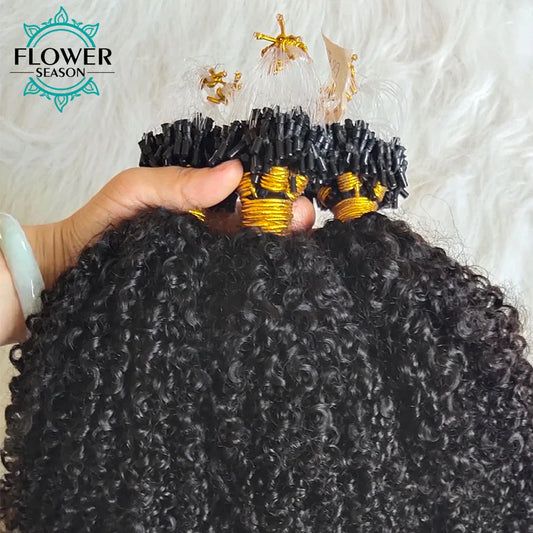 Micro Loop Ring Hair Extensions Afro Kinky Curly Human Hair Micro Ring Hair Full End 100strands/lot Natural Color for Women