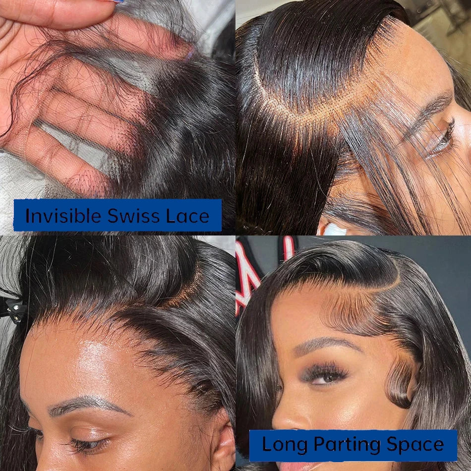 220 Density Body Wave Short Bob Wigs Human Hair 13x4 Transparent Lace Front Human Hair Wig Preplucked Lace Frontal Wig For Women