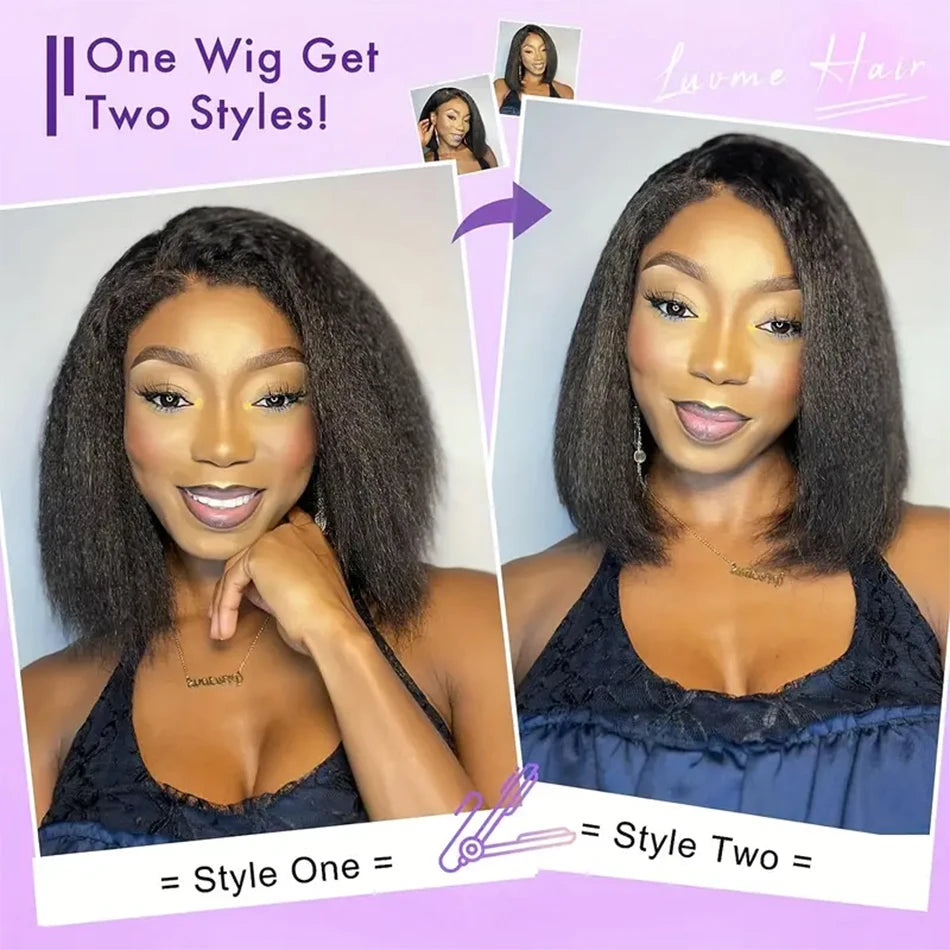 Yaki Straigt Bob Wig Glueless Lace Front Human Hair Wig For Women Kinky Straight Short Bob Ready To Wear HD Transparent Lace Wig