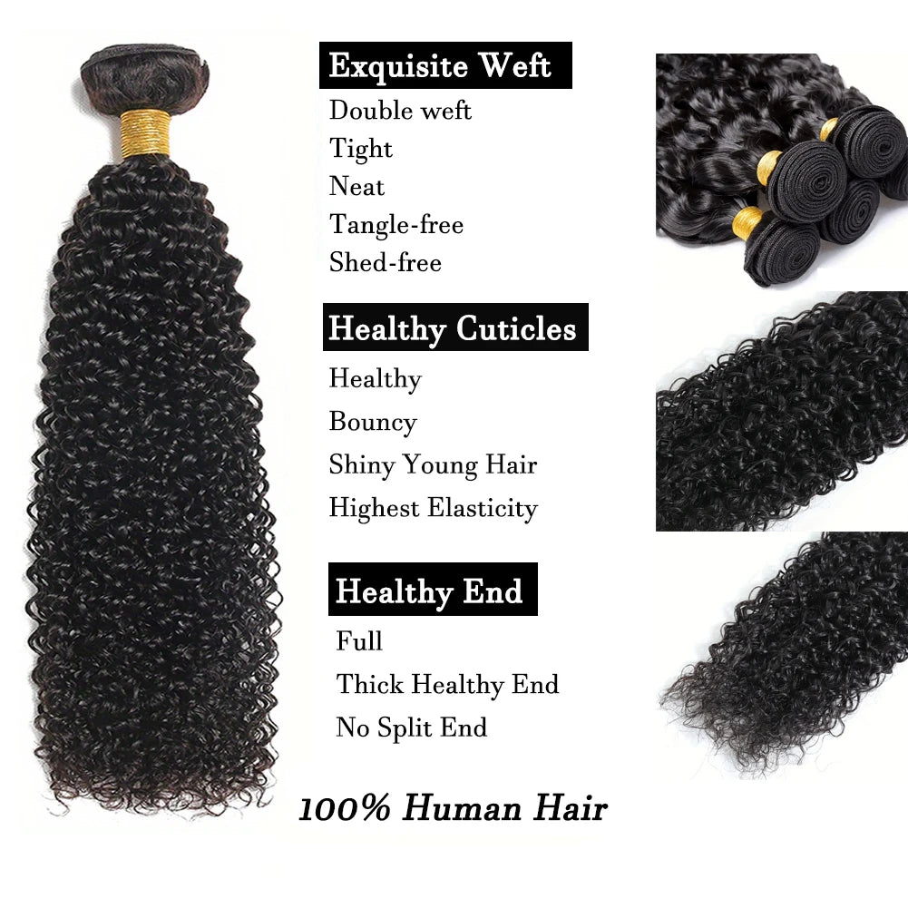 Brazilian Kinky Curly Human Hair Bundles Unprocessed 100% Human Hair Extensions Jerry Curly Natural 8-30Inch 1/3/4pcs Bundles