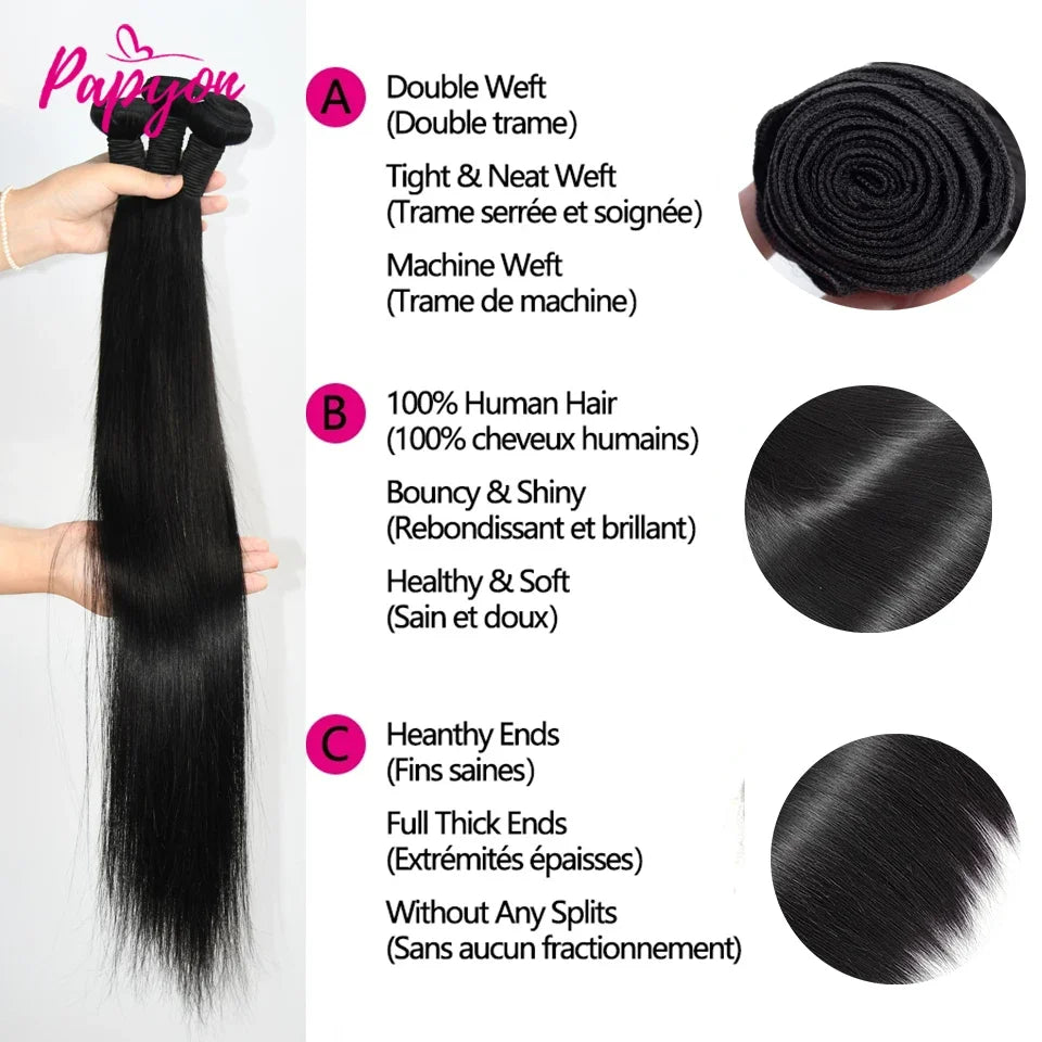 Straight Human Hair Bundles With Closure 6x6 Transparent Lace Closure Frontal Raw Human Hair Weave Bundles with Closure