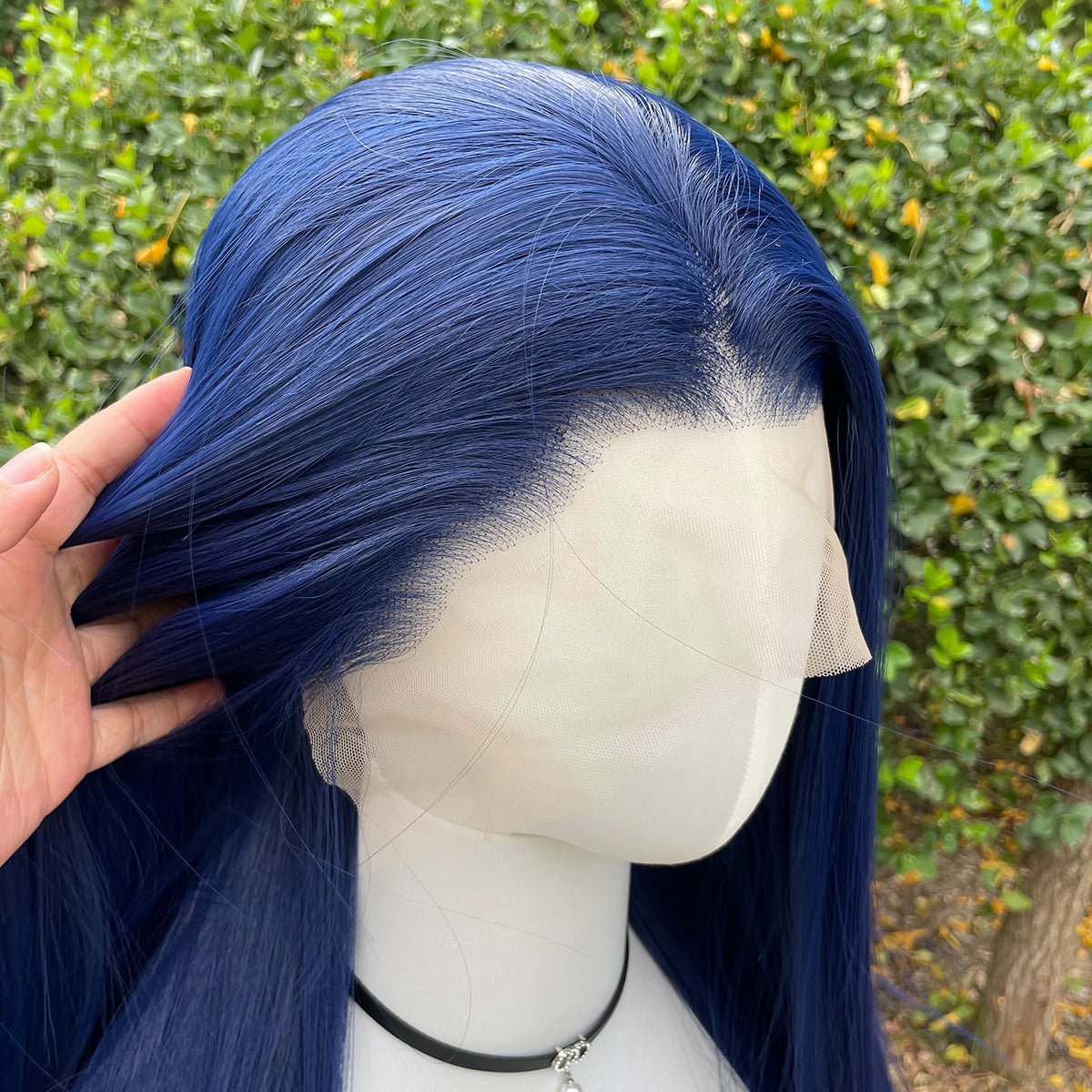 Dark Blue 13X4 Synthetic Lace Front Wigs for Women 26 Inch Long Sliky Straight Lace Wigs Half Hand Tied 150% Density Glueless