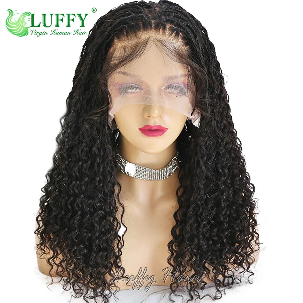 Knotless Boho Box Braids HD Transparent Full Lace Wig Curly Ends Human Hair Pre Plucked Braided Wigs 300 High Density For Women