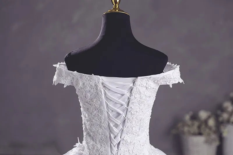 Ashley Gloria Pure White Wedding Dresses Elegant Boat Neck Ball Gown Simple Vestido De Noiva Plus Size Robe De Mariee