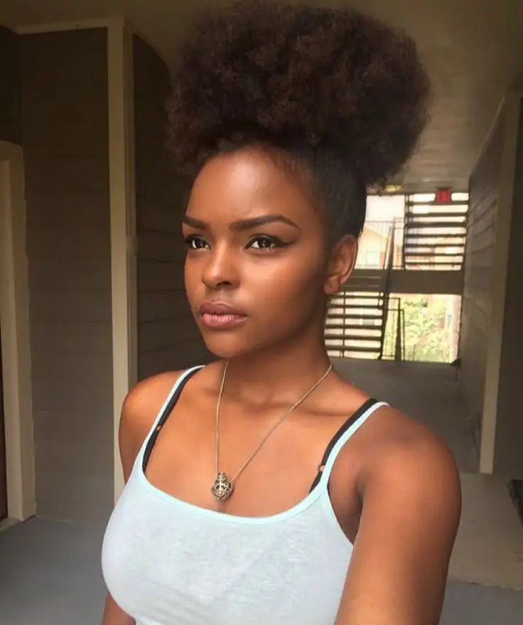 100% Human Hair Afro Kinky Puffs Drawstring Ponytail Extensions for Black Women 4# 99J 30# Kinky Curly Afro Puff Dount Chignon