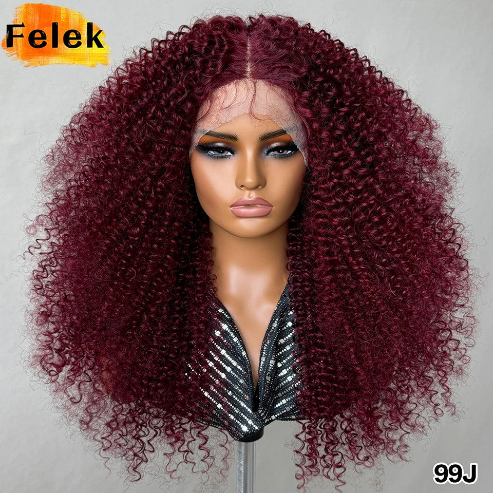 Long Afro Kinky Curly Synthetic Wig 24 Inch Jerry Curl Deep Part Lace Front Wigs For Female Ombre Blue Copper 613 Highlight Wigs