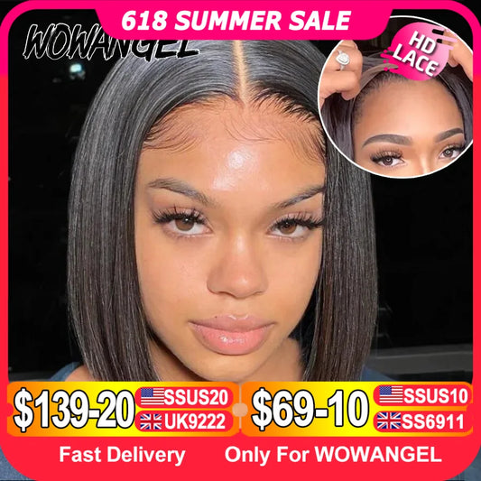 WOWANGEL Straight Bob Wig 5X5 HD Lace Closure Wig Ready To Wear Glueless Wig 250% Bob Wig Lace Front Human Hair Wigs Pre Plucked