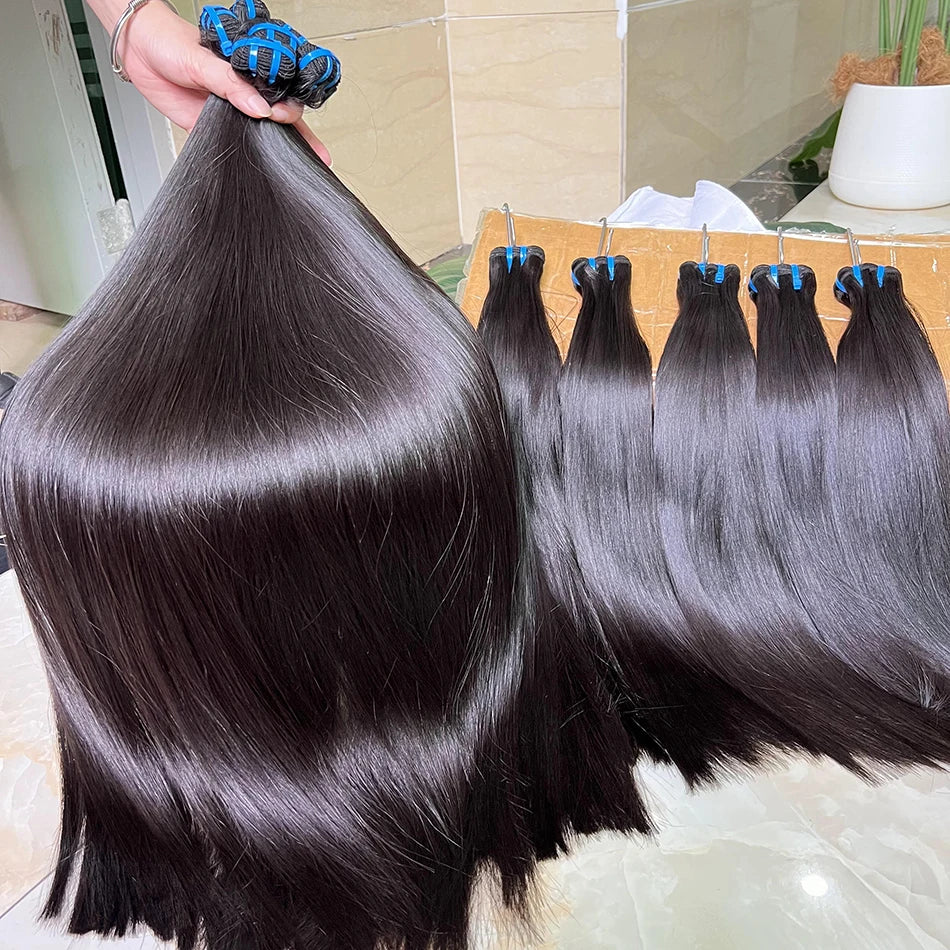 15A Bone Straight Super Double Drawn Human Hair Bundles Weave Raw Virgin Hair Extensions #1b Natural Color Can Dye #613 Color