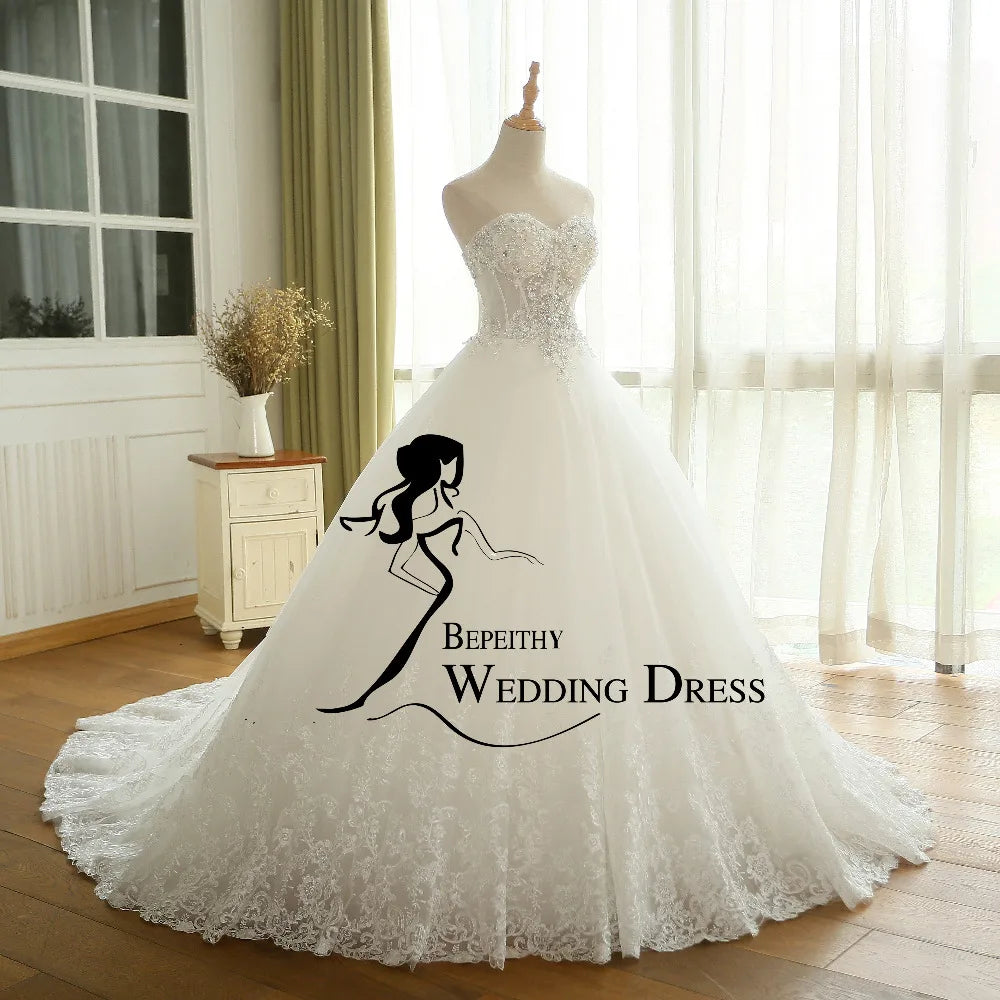 BEPEITHY Customized Sexy Sheer Lace Crystal Ball Gown Wedding Dress Sweetheart Vintage Princess Bridal Dresses Vestido De Novia