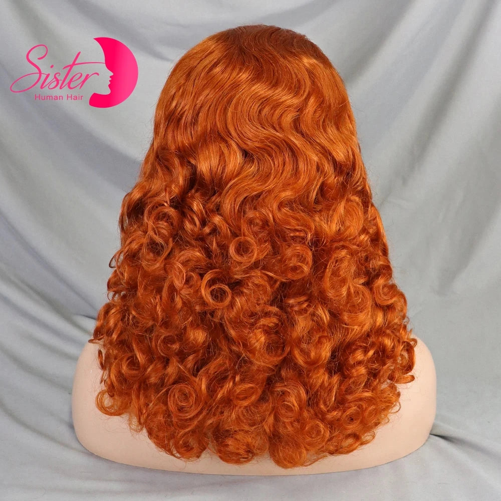 12A Double Drawn 350# Ginger Orange Spring Bouncy Curly Human Hair Wigs 13x4 Lace Frontal Curly Hair Wigs 250% Density for Women