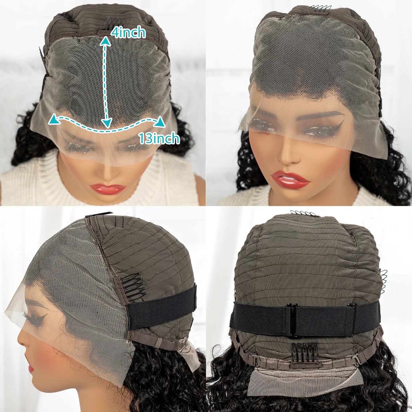 250% Density 4/30/4 Higjlight Ombre Short Water Wave Bob Wig Human Hair Wigs 13x4  Lace Frontal Deep Wave Curly Wig for Women