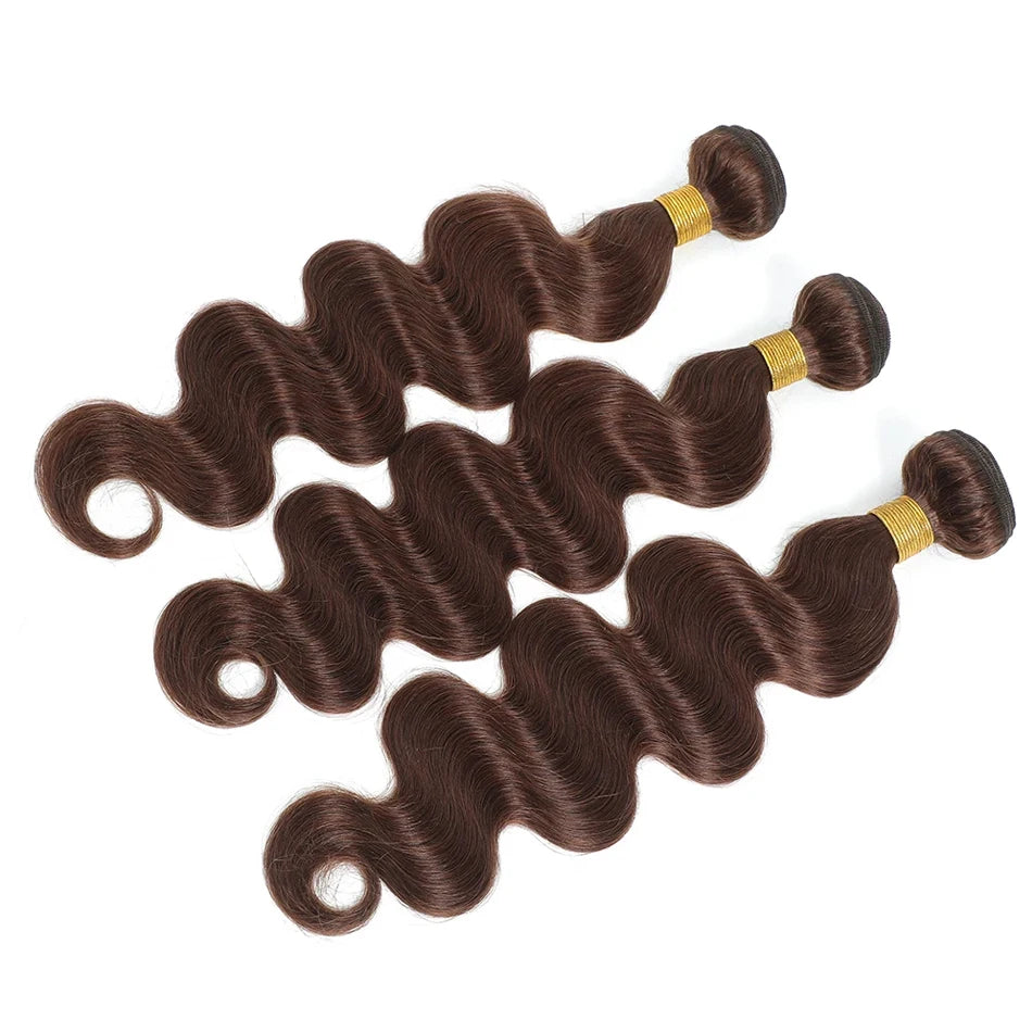 Brown Body Wave Bundles Human Hair Brazilian Hair Weave Bundles 1/3/4 PCS Human Hair Bundles #4 Brown 100% Remy Hair Extensions