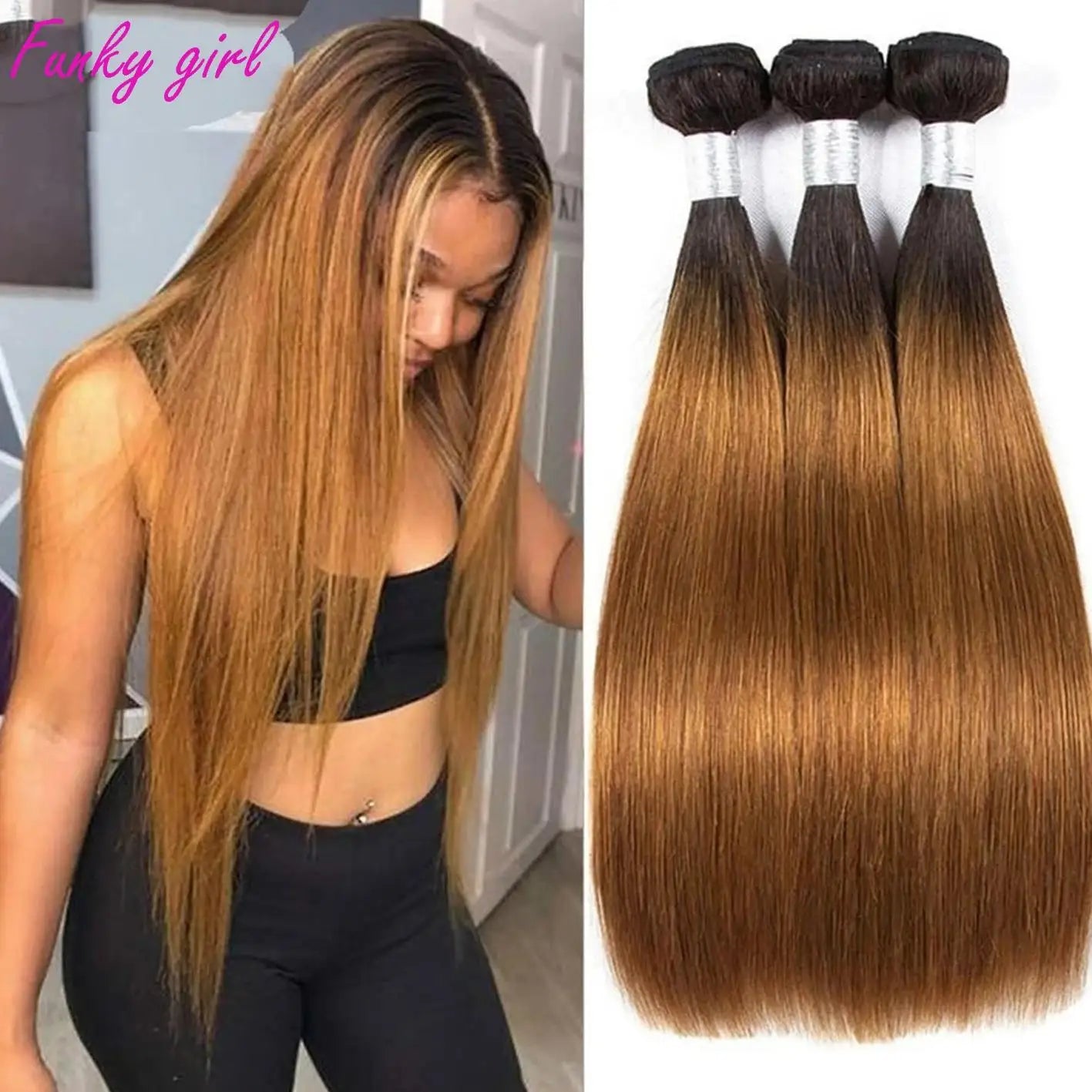 Human Hair Bundles Ombre Colored Bundles 10A Grade Bone Straight 100% Brazilian Human Hair 1/3/4 Pcs 32inches Hair Extensions
