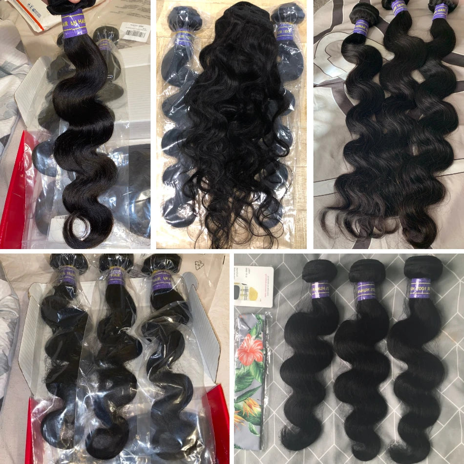 Unice Hair Natural Black Body Wave Bundles 1/3/4 PCS Deal 100% Human Hair Bundles Sew In Bundles Quick Weaves