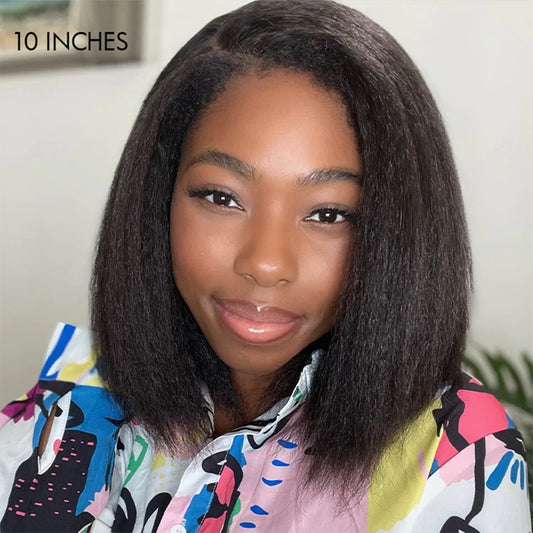 12A Glueless Wigs Malaysian Kinky Straight Lace Front Wigs Human Hair Pre Plucked 13X4 Yaki Straight Lace Frontal Wigs 180%