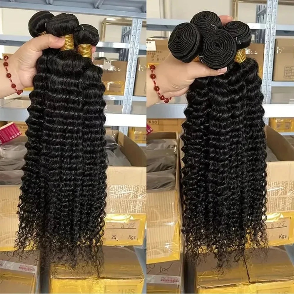 Burmese Afro Kinky Curly Human Hair Bundles Top Raw Hair Extensions Unprocessed Virgin Deep Water Wave 100% Human Hair Weave