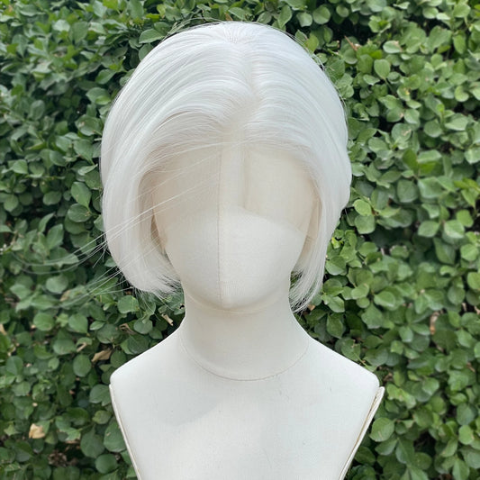 White Short Bob 13x4 Synthetic Lace Front Wigs for Men Cosplay Synthetic Wigs Half Hand Tied Glueless Wig Women Natural Hairline