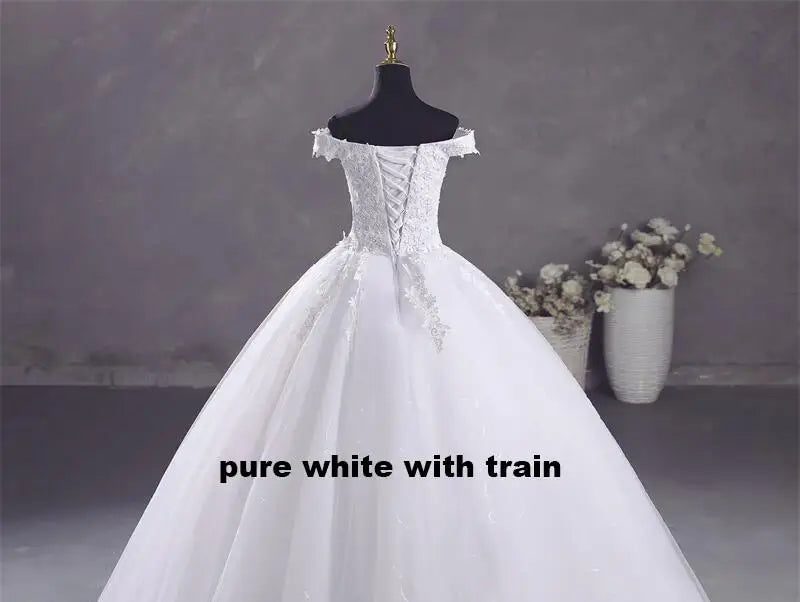 Ashley Gloria Pure White Wedding Dresses Elegant Boat Neck Ball Gown Simple Vestido De Noiva Plus Size Robe De Mariee