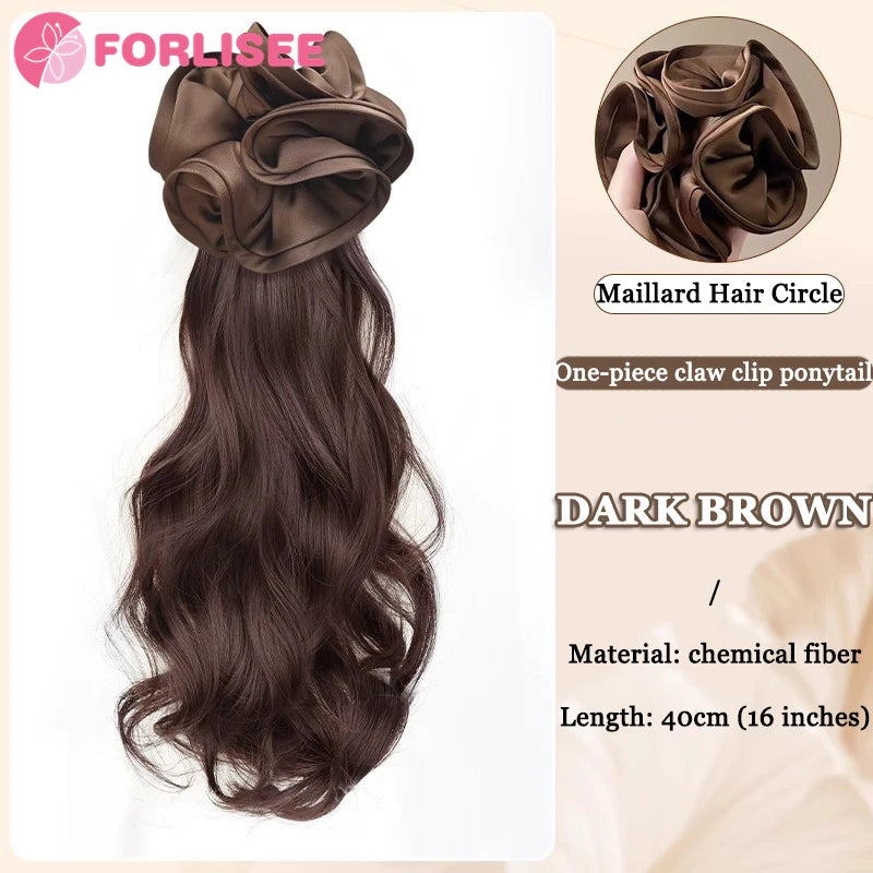 Black Hair Ring Claw Clip Synthetic Autumn And Winter Temperament Korean Style Layered Curly Ponytail Low Tie Natural Ponytail