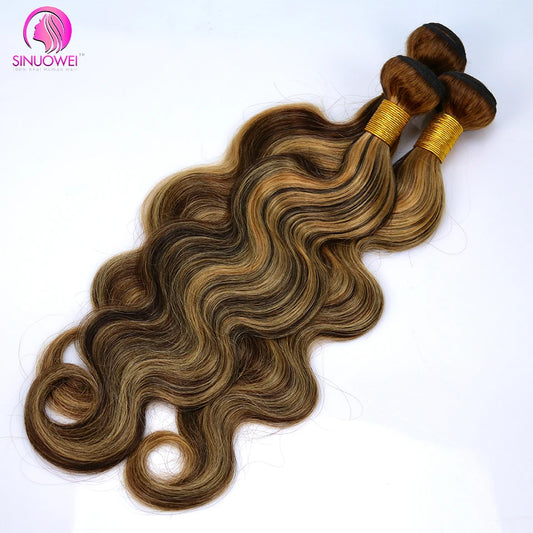 P4/27 Highlight Body Wave 3/4 Real Human Hair Bundles With 13x4 Transparent Lace Frontal Pre-Plucked Peruvian Remy Hair