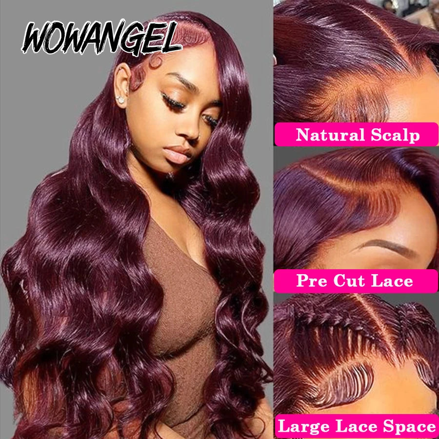 Pre Everything 13x6 HD Lace Front Wig 99J Burgundy Glueless Pre Cut Lace Body Wave Wigs Human Hair Wigs Brazilian Hair For Women
