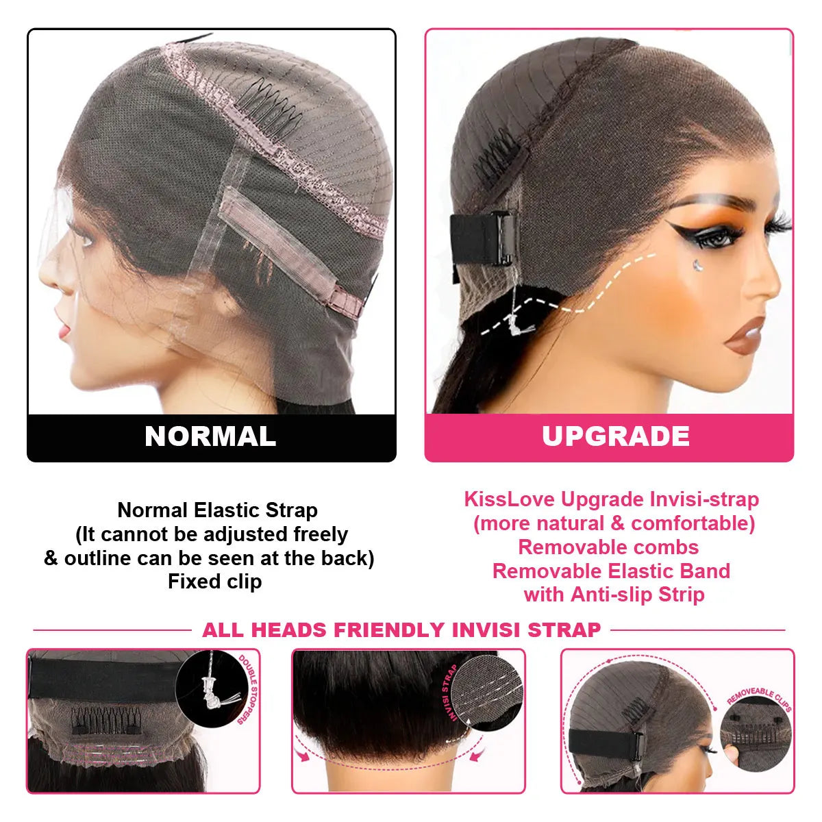 KissLove Invisi Strap 360 Lace Frontal Wigs Human Hair Layer Cut Body Wave with Bang Glueless Wigs Human Hair Salon Hairstyles